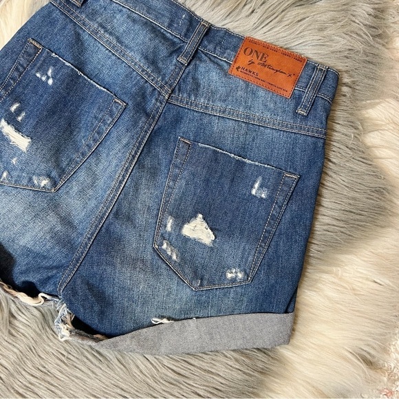 One Teaspoon Hawks Relaxed Fit High Rise Twisted Cuff Women’s Denim Shorts Sz 24 - Picture 8 of 11